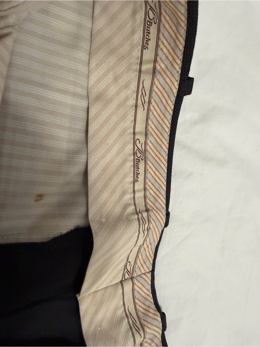 Striped Beige & Cream Lining with Script Logo Trim